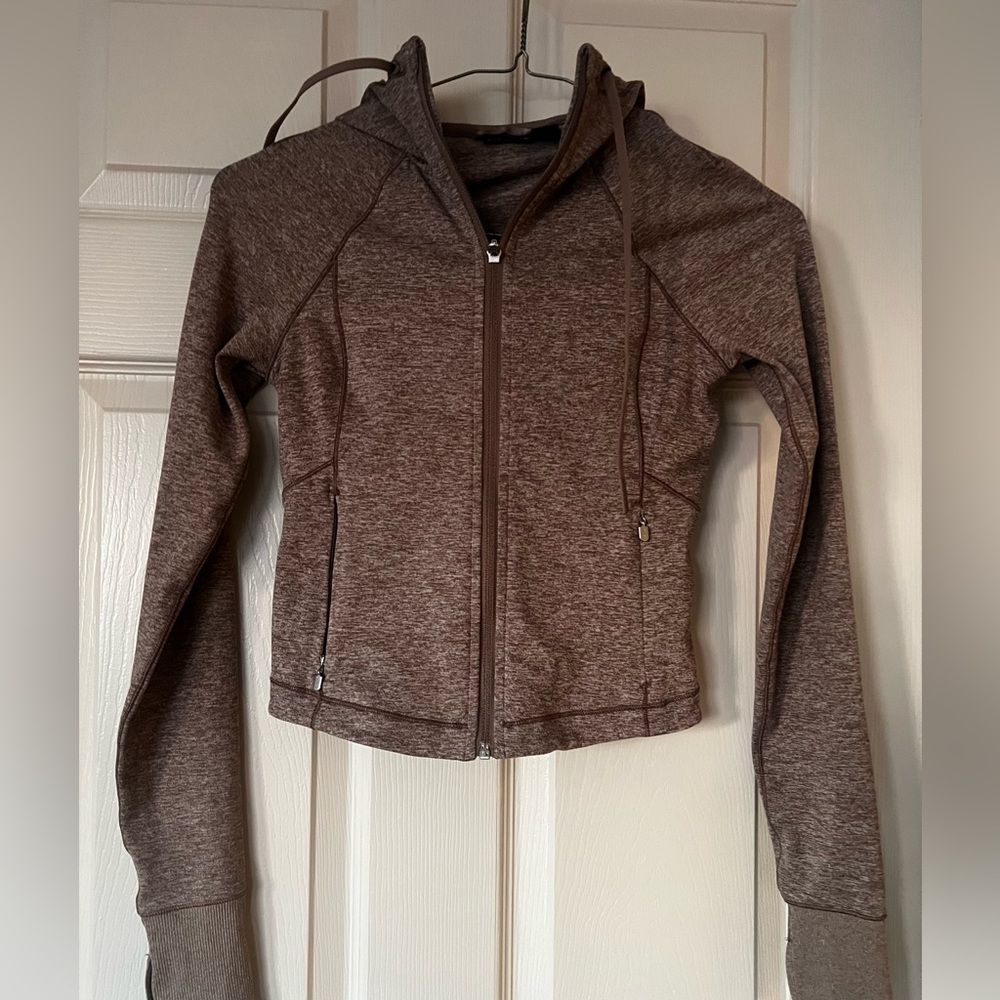 Athleta Feathered Heather crop Zip Up Hoodie